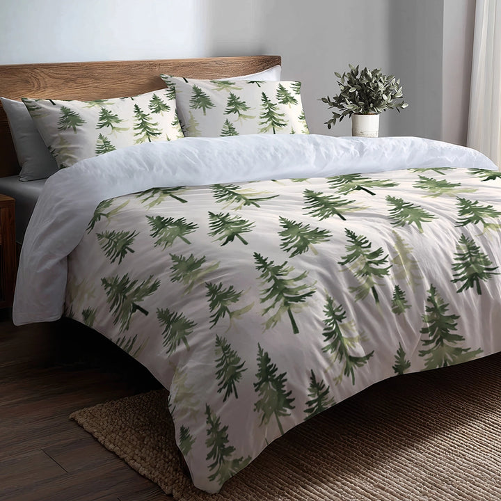 Rustic / Lodge Bedding Set - Green Cedar Air Duvet Cover And Cushion Set