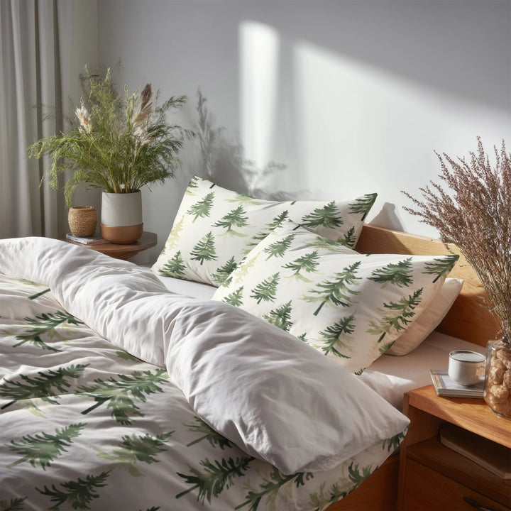 Rustic / Lodge Bedding Set - Green Cedar Air Duvet Cover And Cushion Set