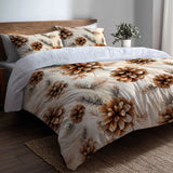 Floral Duvet Cover Set of 3 - Rustic Pinecone Light Bedding Set