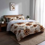 Floral Duvet Cover Set of 3 - Rustic Pinecone Light Bedding Set