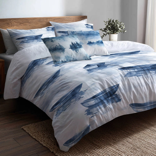 Vintage Look Duvet Cover Set of 5 - Rustic Lake Mist Bedding And Throw Pillow Set