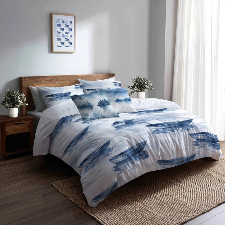Vintage Look Duvet Cover Set of 5 - Rustic Lake Mist Bedding And Throw Pillow Set