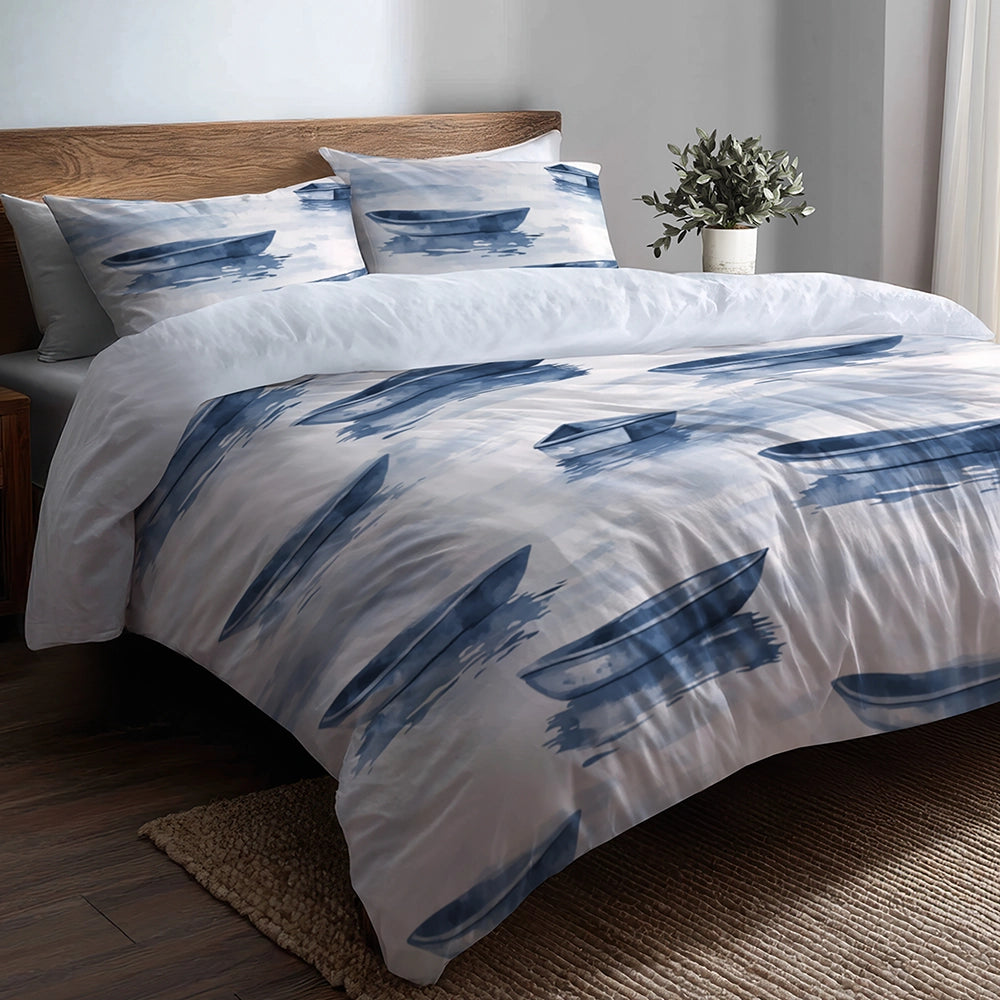 Vintage Look Duvet Cover Set of 5 - Rustic Lake Mist Bedding And Throw Pillow Set