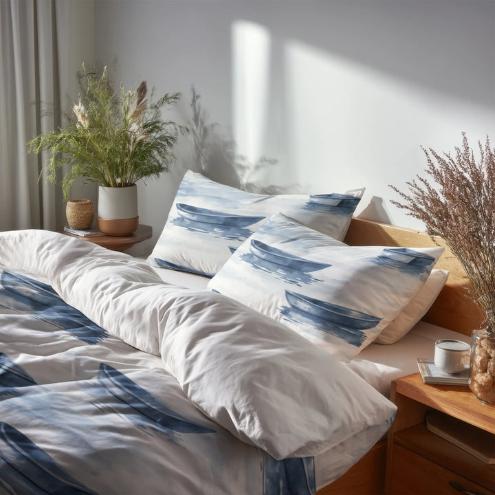 Vintage Look Duvet Cover Set of 5 - Rustic Lake Mist Bedding And Throw Pillow Set