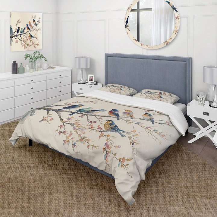 Multicolor Birds On Plum Blossoms Tree VIII - Duvet Cover Set