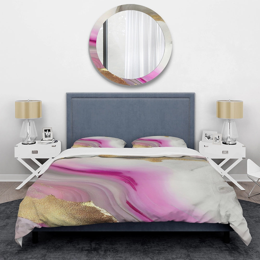 Pink And Gold Marble Abstract II - Duvet Cover Set
