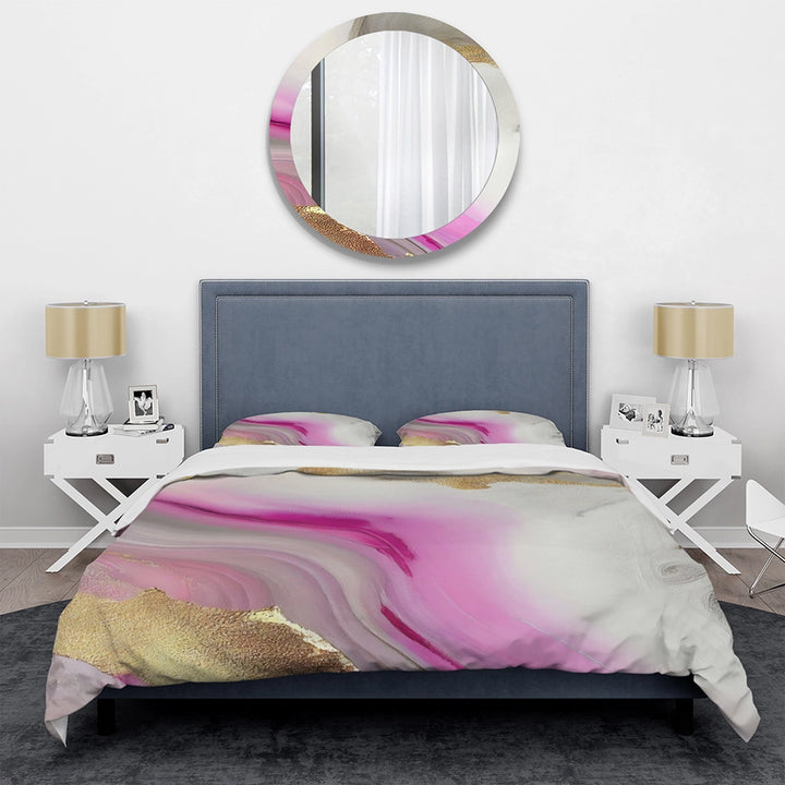 Pink And Gold Marble Abstract II - Duvet Cover Set