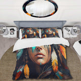 Colorful Native American Woman III - Duvet Cover Set