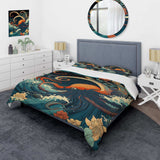 Japanese Landscape With Octopus V - Duvet Cover Set