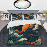 Japanese Landscape With Octopus V - Duvet Cover Set