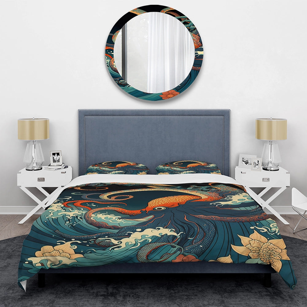 Japanese Landscape With Octopus V - Duvet Cover Set