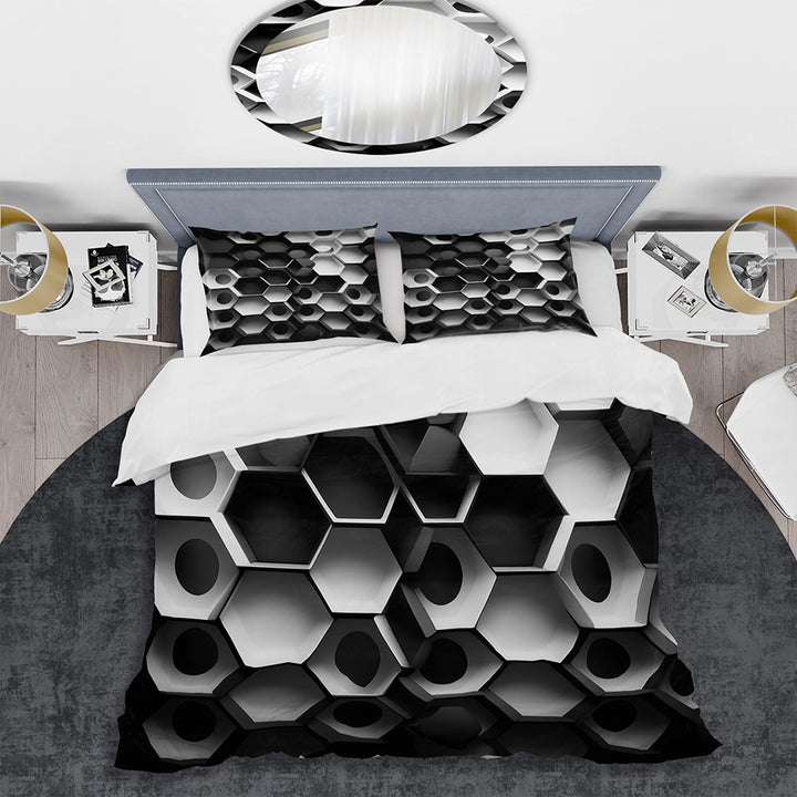 Abstract Geometric Black And White II - Duvet Cover Set