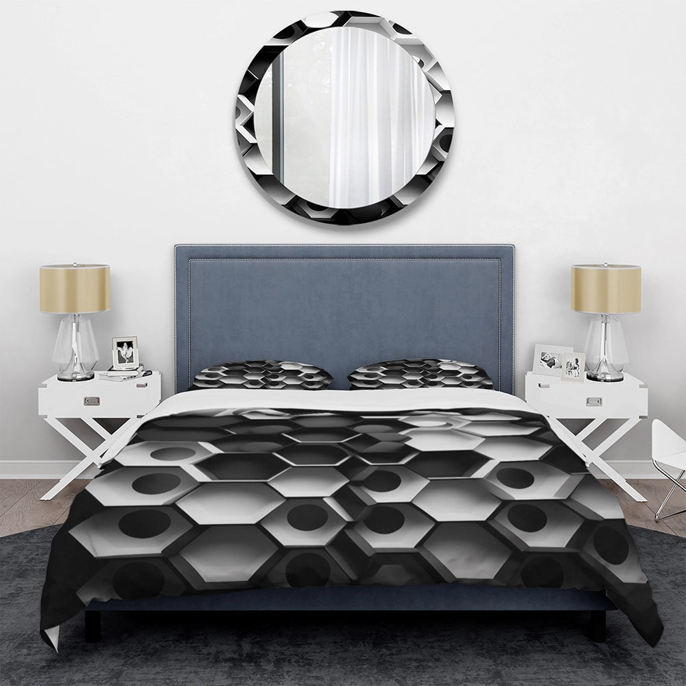 Abstract Geometric Black And White II - Duvet Cover Set