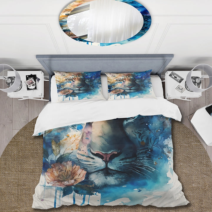 Tiger Portrait With Flowers II - Duvet Cover Set