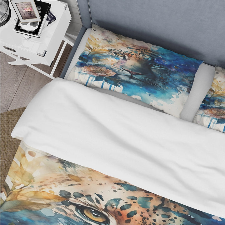 Tiger Portrait With Flowers II - Duvet Cover Set