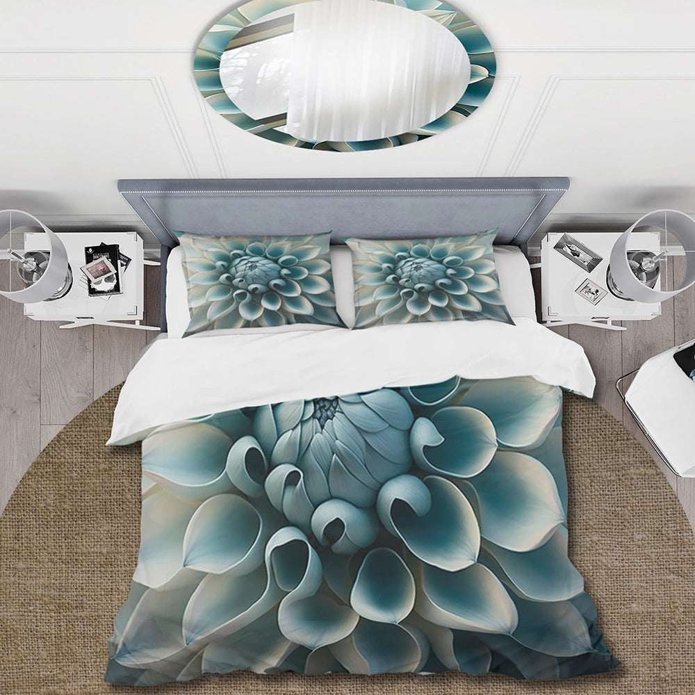 Blue,White Dahlia Flowers I - Duvet Cover Set