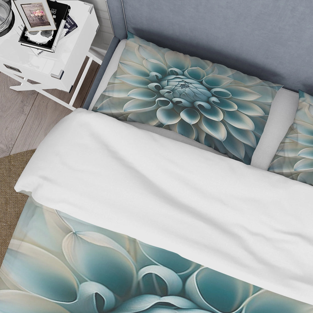 Blue,White Dahlia Flowers I - Duvet Cover Set