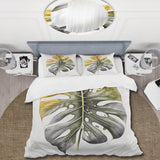 Yellow And Grey Philodendron Leaf I - Duvet Cover Set