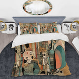 Golden Mid Century Boho Drawing - Duvet Cover Set