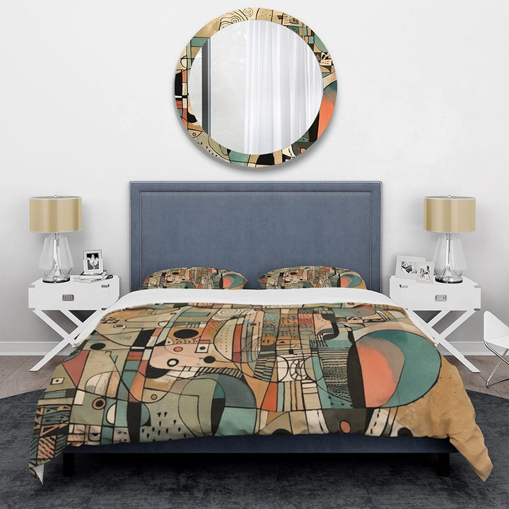Golden Mid Century Boho Drawing - Duvet Cover Set