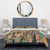 Golden Mid Century Boho Drawing - Duvet Cover Set