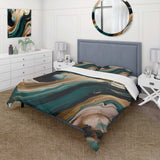 Gold And Green Marbled Euphoria III - Duvet Cover Set