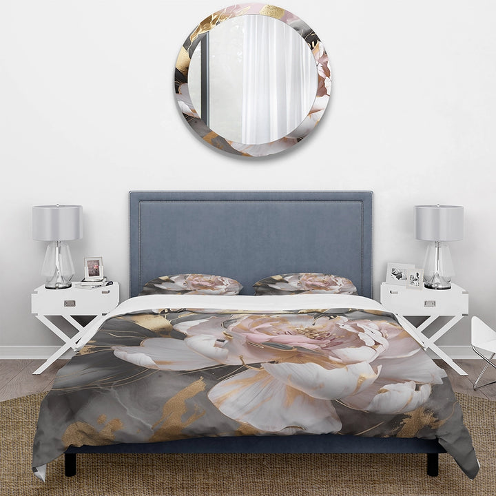 Marble Pink Gold Peony Flower IV - Duvet Cover Set