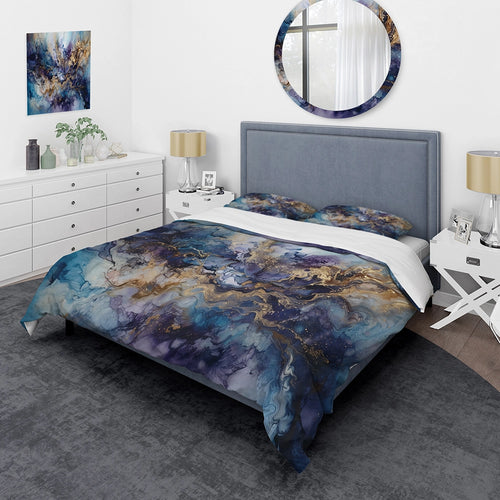 Gold Purple Captivating Liquid Ink I - Duvet Cover Set