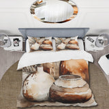 Brown And Cream Earthen Elegant Vase I - Duvet Cover Set