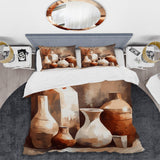 Brown And Cream Earthen Elegant Vase II - Duvet Cover Set