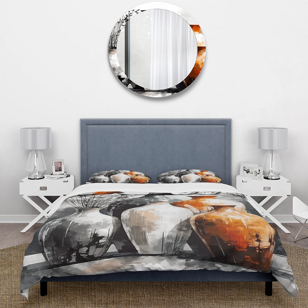 Brown And Grey Earthen Elegant Vase - Duvet Cover Set