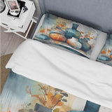 Blue And Orange Artisanal Boho Pottery I - Duvet Cover Set