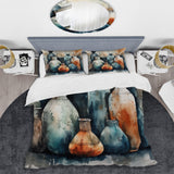 Blue And Orange Artisanal Boho Pottery II - Duvet Cover Set