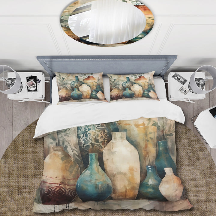 Green And Orange Artisanal Boho Pottery I - Duvet Cover Set