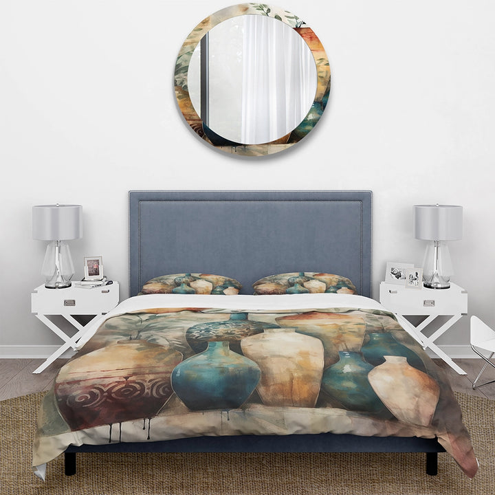 Green And Orange Artisanal Boho Pottery I - Duvet Cover Set
