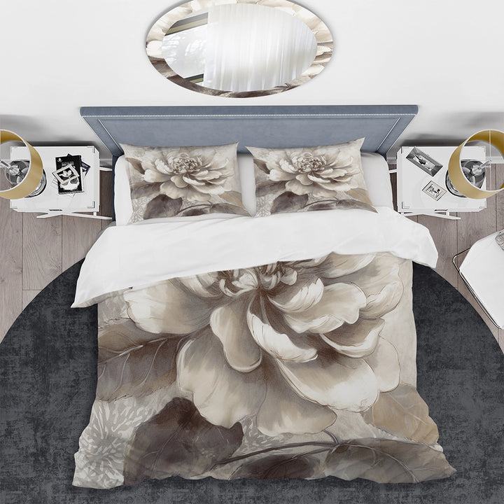Grey Peonies On Branch II - Duvet Cover Set