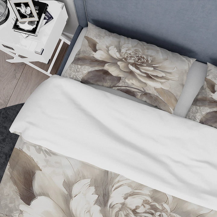 Grey Peonies On Branch II - Duvet Cover Set