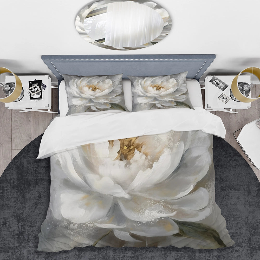 White Grey Peonies Artistry - Duvet Cover Set