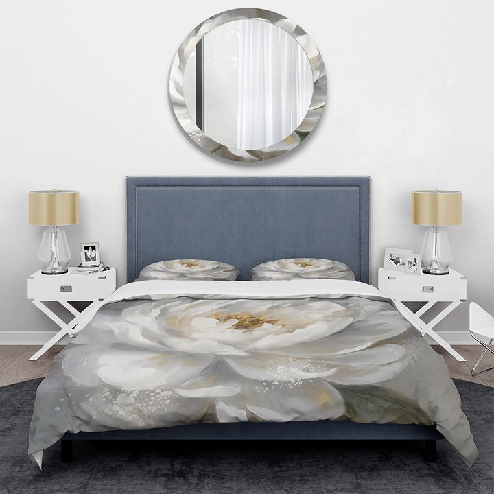 White Grey Peonies Artistry - Duvet Cover Set