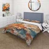 Orange Teal Botanical Whirlwind I - Duvet Cover Set