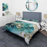 Teal Gold Abstract Fractal Mystic Mirage I - Duvet Cover Set