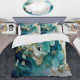 Teal Gold Abstract Fractal Mystic Mirage I - Duvet Cover Set