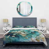 Teal Gold Abstract Fractal Mystic Mirage I - Duvet Cover Set