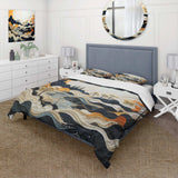 Grey Orange Line Art Landscape - Duvet Cover Set