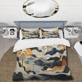 Grey Orange Line Art Landscape - Duvet Cover Set
