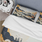 Grey Orange Line Art Landscape - Duvet Cover Set