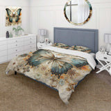 Teal Beige Butterfly Intricate Patterns - Duvet Cover Set