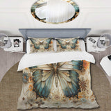 Teal Beige Butterfly Intricate Patterns - Duvet Cover Set