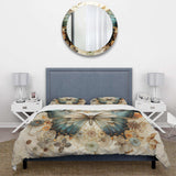 Teal Beige Butterfly Intricate Patterns - Duvet Cover Set