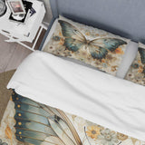 Teal Beige Butterfly Intricate Patterns - Duvet Cover Set